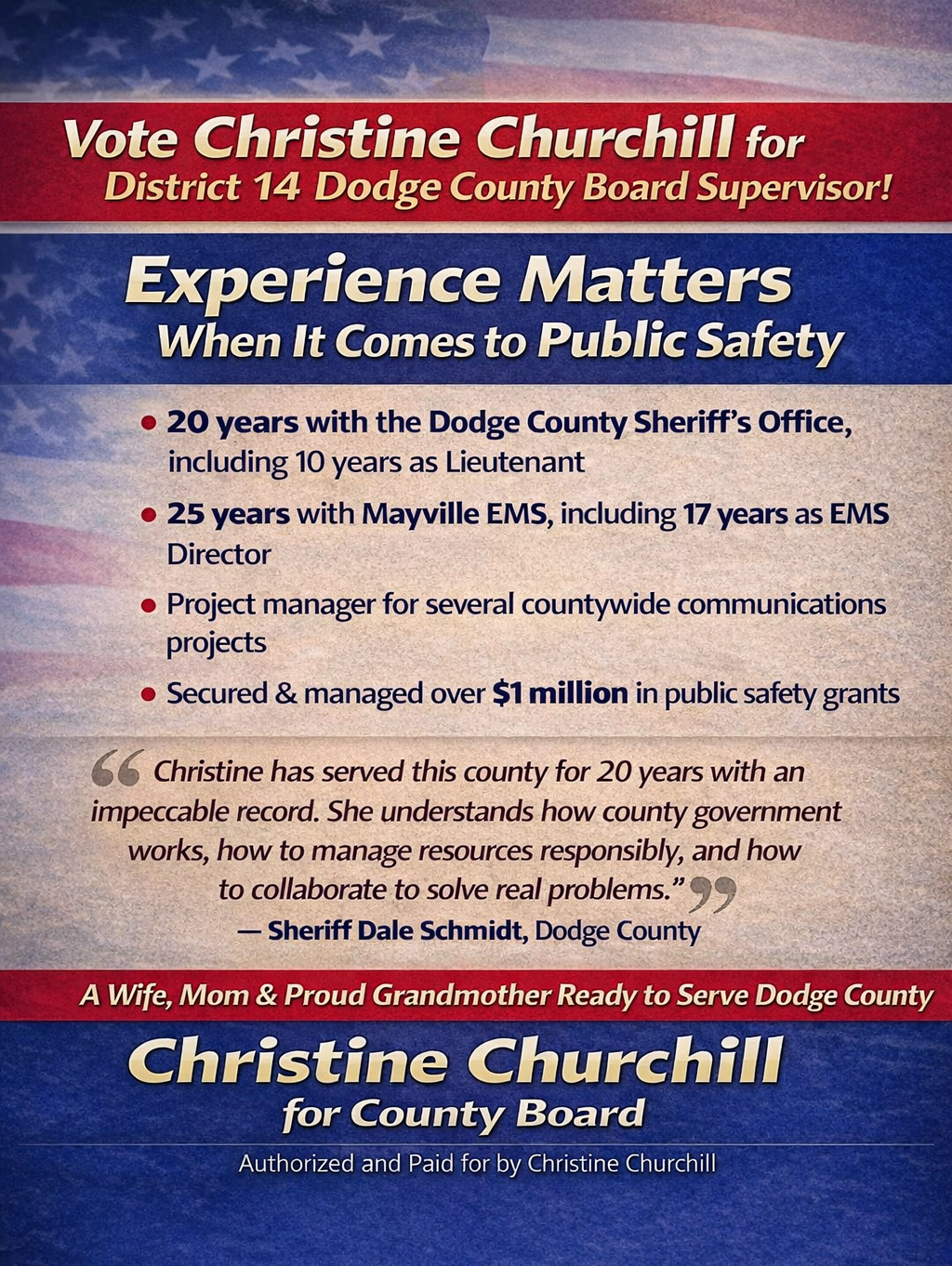 Christine Churchill campaign graphic